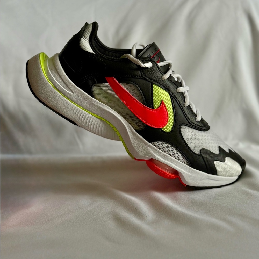 Nike Black and White Sneakers with Neon Red and Lime Accents